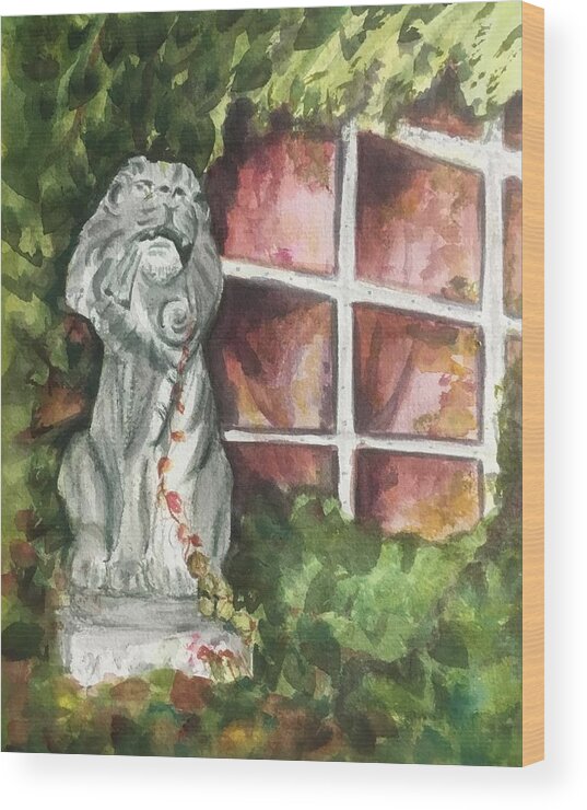 Stone Lion Wood Print featuring the painting Stone Lion by Sonia Mocnik
