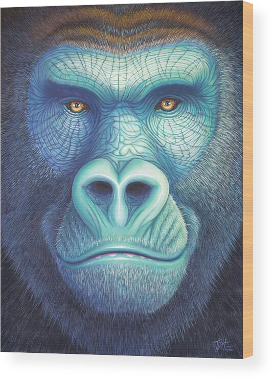 Gorilla Wood Print featuring the painting Gorilla Face by Tish Wynne
