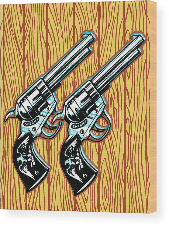 Background Wood Print featuring the drawing Guns by CSA Images