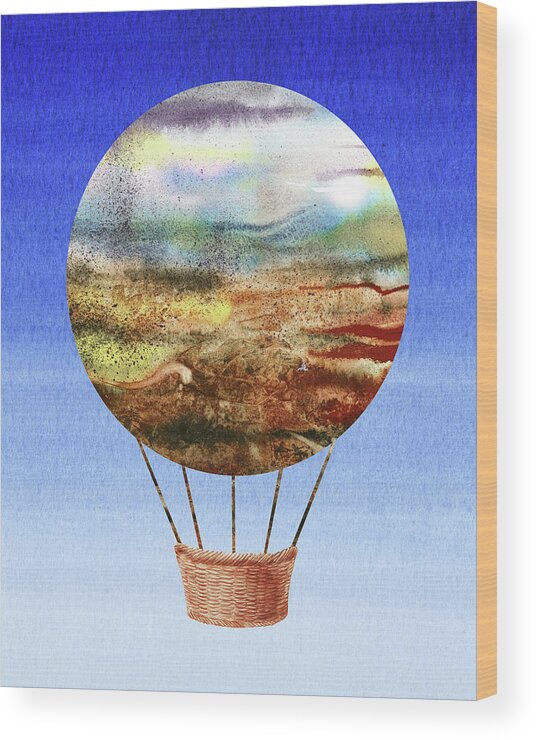 Watercolor Wood Print featuring the painting Happy Hot Air Balloon Watercolor IX by Irina Sztukowski