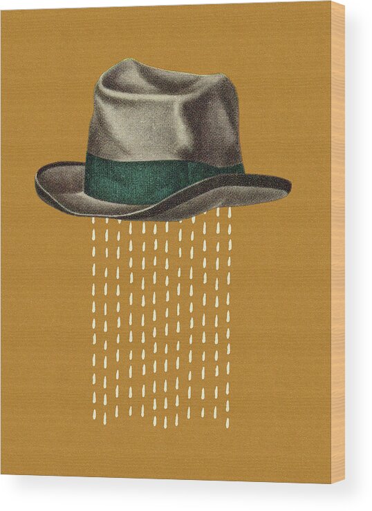 Accessories Wood Print featuring the drawing Hat and Falling Rain by CSA Images
