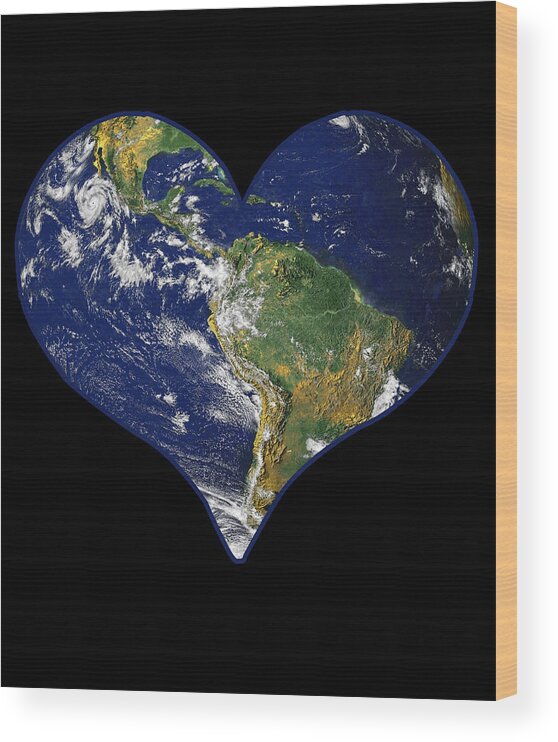 Funny Wood Print featuring the digital art Heart Earth Love by Flippin Sweet Gear