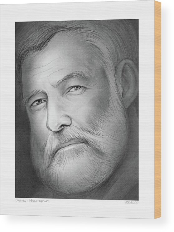Sketch Wood Print featuring the drawing Hemingway by Greg Joens
