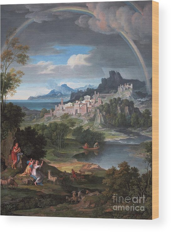 Rainbow Wood Print featuring the painting Heroic landscape with rainbow, 1806 by Joseph Anton Koch