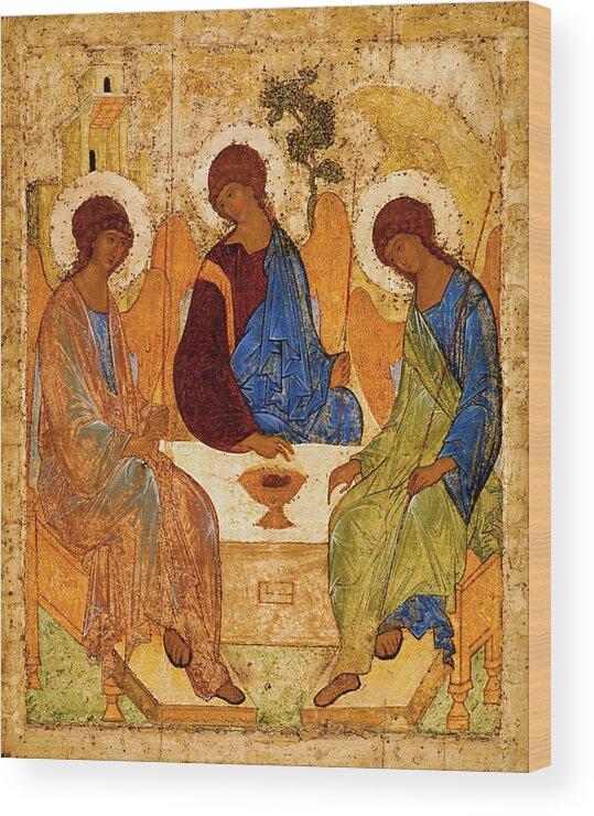 Holy Trinity Wood Print featuring the painting Holy Trinity by Andrei Rublev