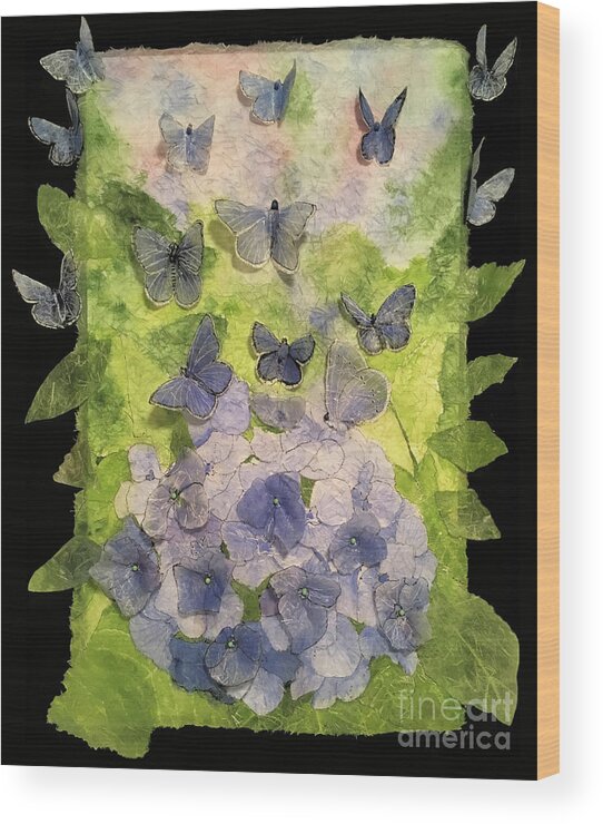 Butterflies Wood Print featuring the painting Hydrangea or Butterflies, You Decide 3D by Conni Schaftenaar