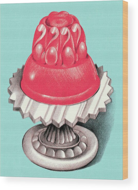 Blue Background Wood Print featuring the drawing Illustration of jelly on cake stand by CSA Images