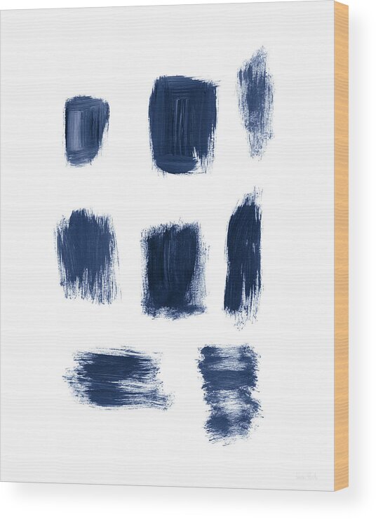Abstract Wood Print featuring the painting Indigo Brushstrokes- Art by Linda Woods by Linda Woods