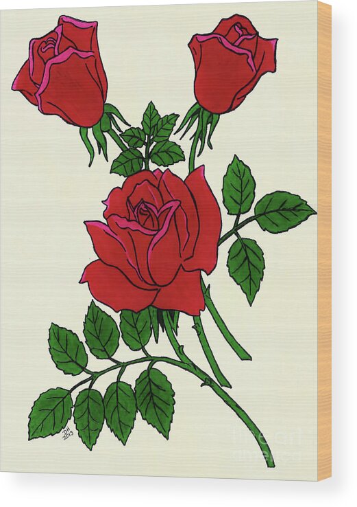 Rose Wood Print featuring the drawing Irish Rose by D Hackett