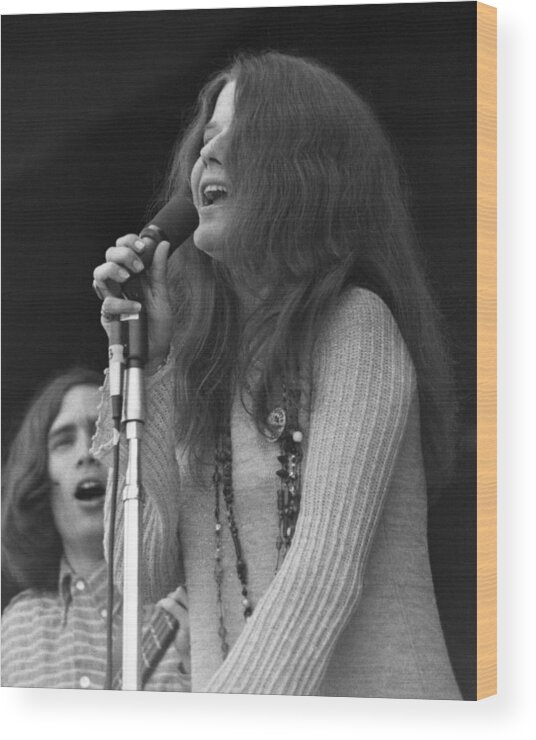#janis_joplin Wood Print featuring the photograph Janis Joplin Smiling And Looking Up While Singing by Globe Photos