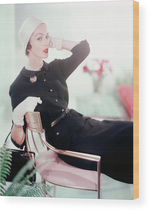 Fashion Wood Print featuring the photograph Joan Friedman In Harry Frechtel by Horst P. Horst