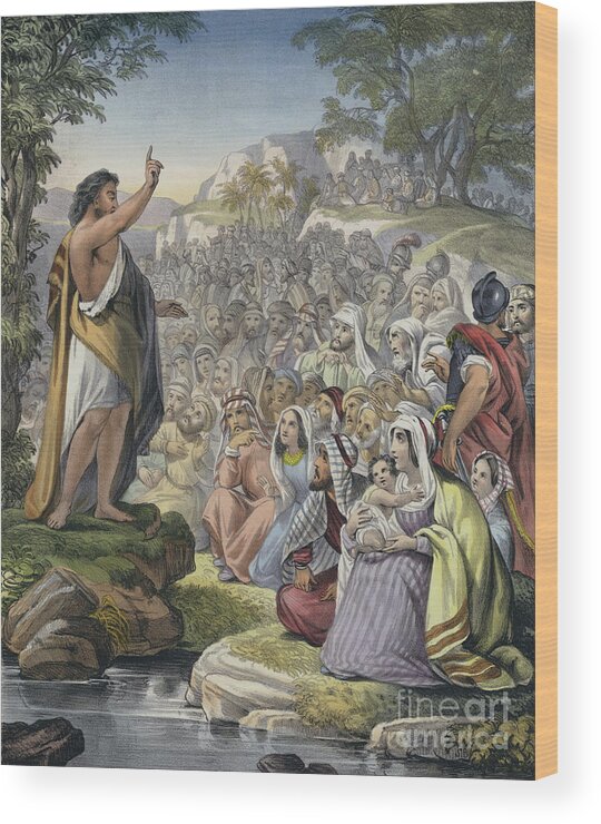 John Preaching In The Wilderness Coloured Engraving Wood Print featuring the painting John Preaching In The Wilderness by Siegfried Detler Bendixen