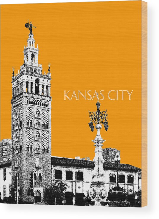 Architecture Wood Print featuring the digital art Kansas City Skyline 2 - Dark Orange by DB Artist