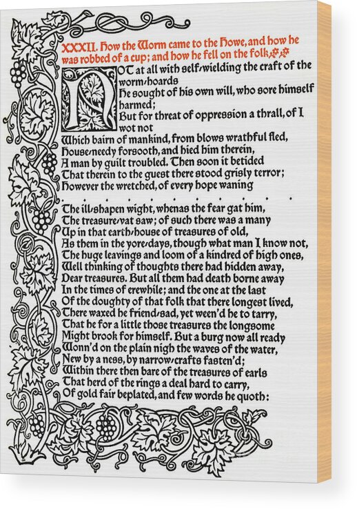 Poetry Wood Print featuring the drawing Kelmscott Press Page From The Tale by Print Collector