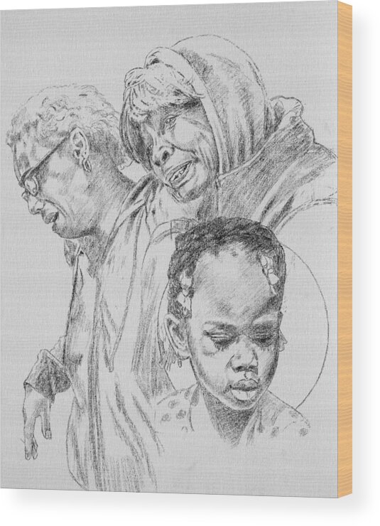 Young Girl Wood Print featuring the drawing Kennedi Powell and Grandmother by John Lautermilch