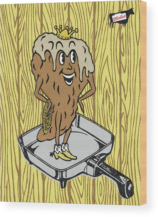 Bizarre Wood Print featuring the drawing King Poop in Frying Pan by CSA Images