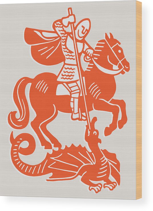 Adult Wood Print featuring the drawing Knight Slaying Dragon by CSA Images