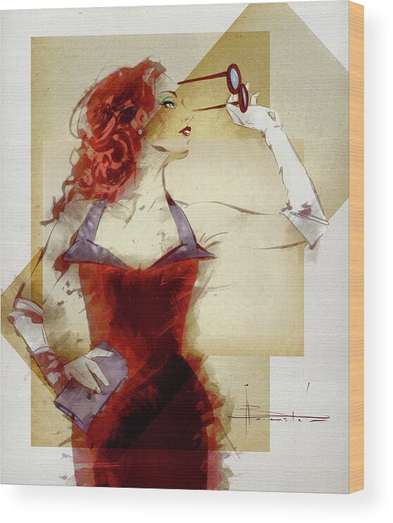 Lady In Red Wood Print featuring the digital art Lady In Red by Tmborenstein