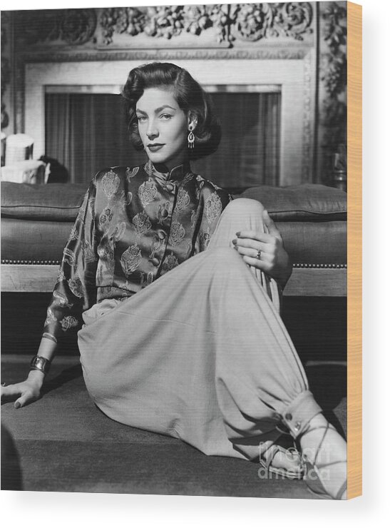 People Wood Print featuring the photograph Lauren Bacall Seated by Bettmann