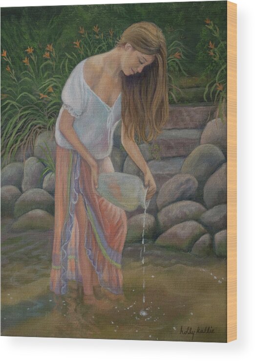 Women Wood Print featuring the painting Let it Flow by Holly Kallie