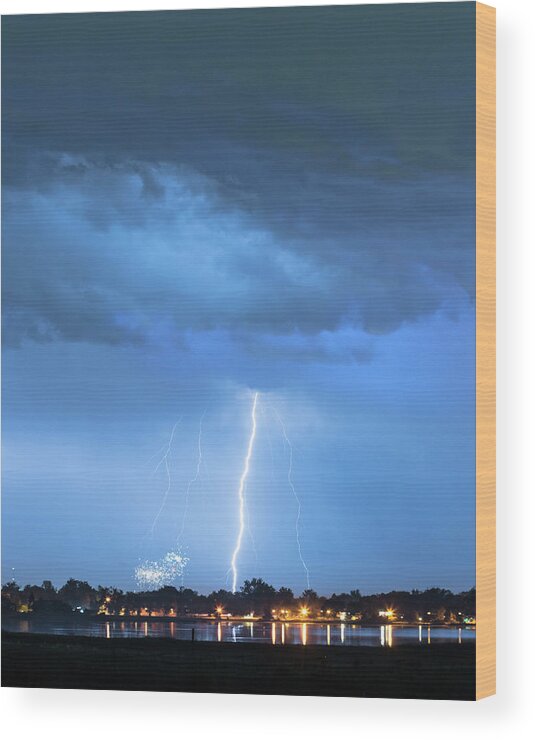 Power Wood Print featuring the photograph Lightning Raining Down with Some Firework Sprinkles by James BO Insogna