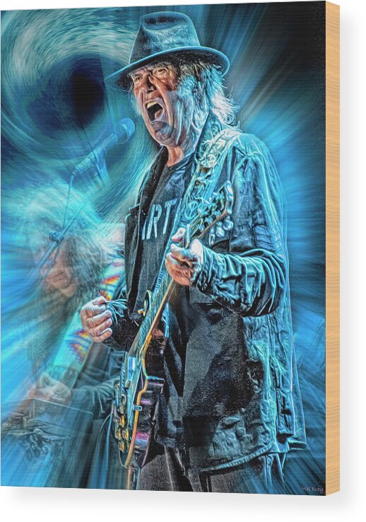 Neil Young Wood Print featuring the mixed media Like a Hurricane by Mal Bray