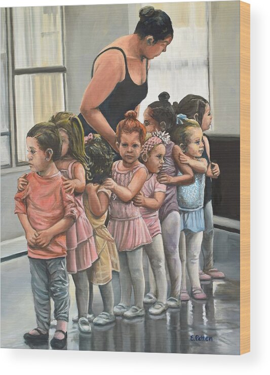 Child Wood Print featuring the painting Lining Up For Dance Class by Eileen Patten Oliver