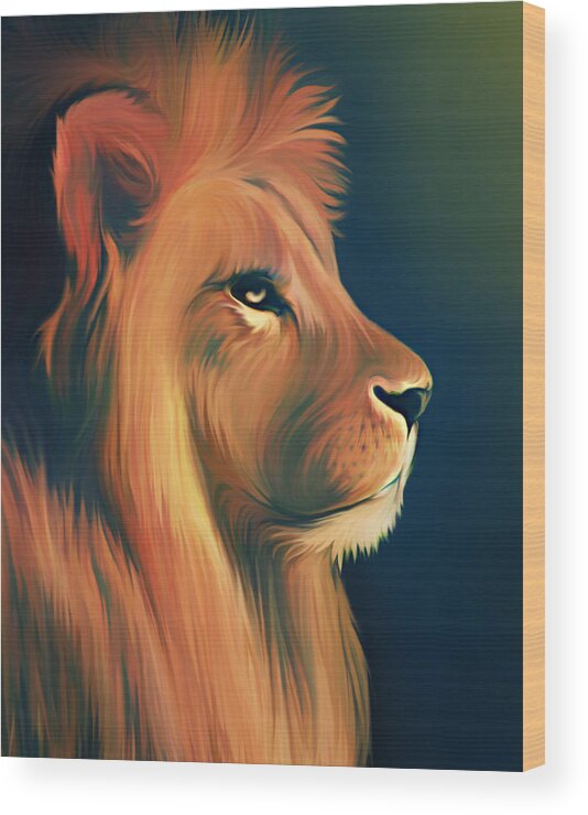 Animal Themes Wood Print featuring the digital art Lion Illustration by Illustration By Shannon Posedenti