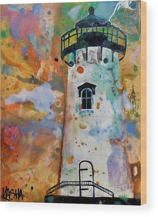 Lighthouse Wood Print featuring the painting Lite_Haus by Kasha Ritter