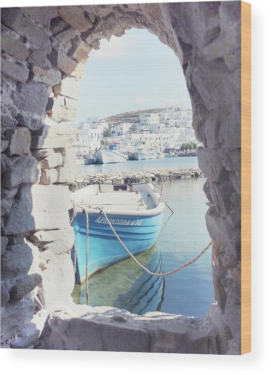 Greece Wood Print featuring the photograph Little Blue Boat by Lupen Grainne