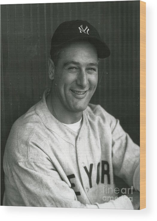 People Wood Print featuring the photograph Lou Gehrig Dugout Portrait by Transcendental Graphics