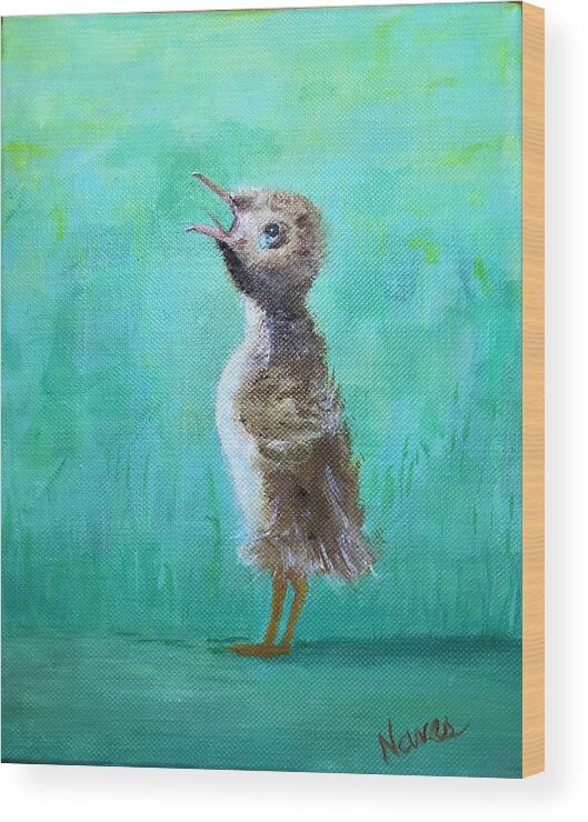 Duckling Wood Print featuring the painting Mama, where are you? by Deborah Naves