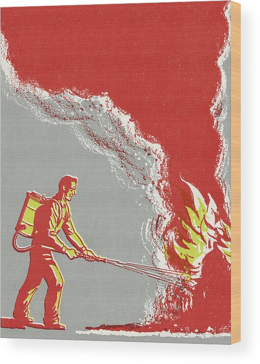 Adult Wood Print featuring the drawing Man Fighting Fire by CSA Images