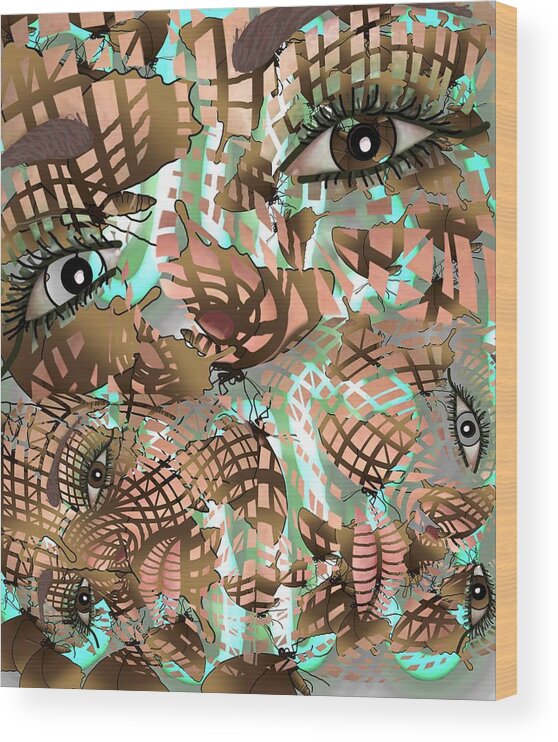 Surreal Wood Print featuring the mixed media Mask Past Present Future by Joan Stratton