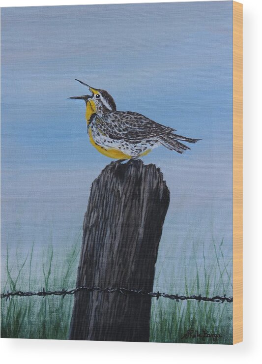 Wildlife Wood Print featuring the painting Meadowlark by Sheila Banga