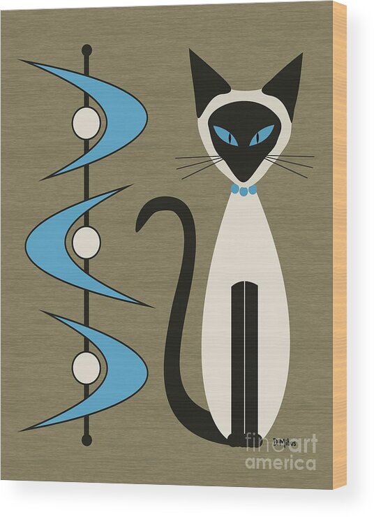 Mid Century Modern Wood Print featuring the digital art Mid Century Siamese with Boomerangs by Donna Mibus