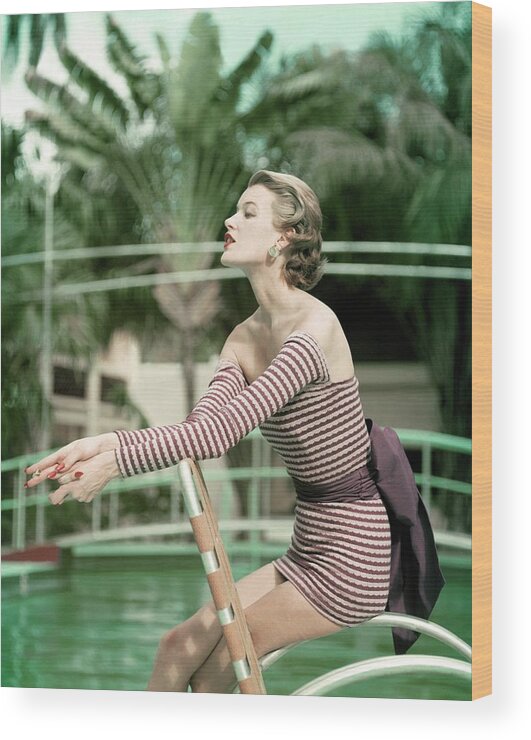 #new2022vogue Wood Print featuring the photograph Model By A Swimming Pool In Port-au-prince by John Rawlings