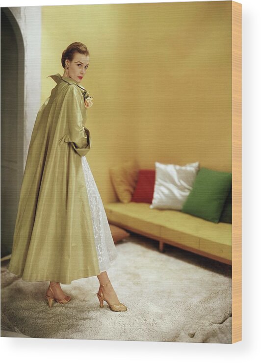 Couch Wood Print featuring the photograph Model In A Ceil Chapman Coat by Horst P. Horst