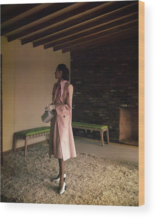 Accessories Wood Print featuring the photograph Model In A Clare Potter Coat by Horst P. Horst