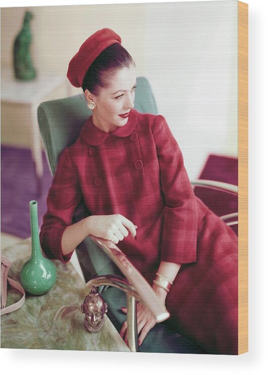Fashion Wood Print featuring the photograph Model In A Gilden Juniors Ensemble by Horst P. Horst