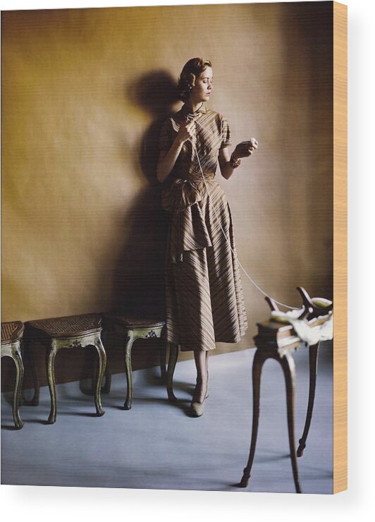 Crafts Wood Print featuring the photograph Model In An Adele Simpson Dress by Horst P. Horst
