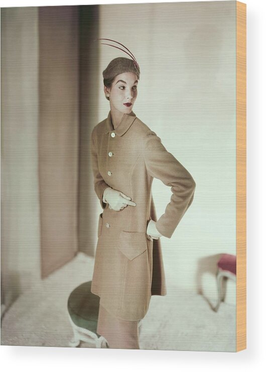 Beauty Wood Print featuring the photograph Model In An Originala Suit by Horst P. Horst