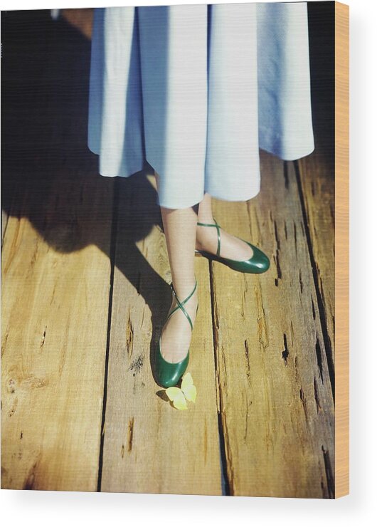 Fashion Wood Print featuring the photograph Model In Green Capezio Shoes by Horst P. Horst