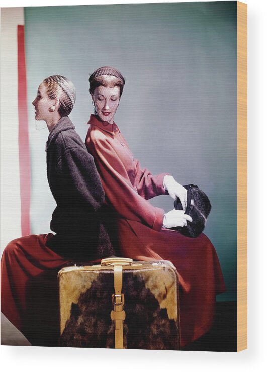 Fashion Wood Print featuring the photograph Models In Sportwhirl Coats by Horst P. Horst