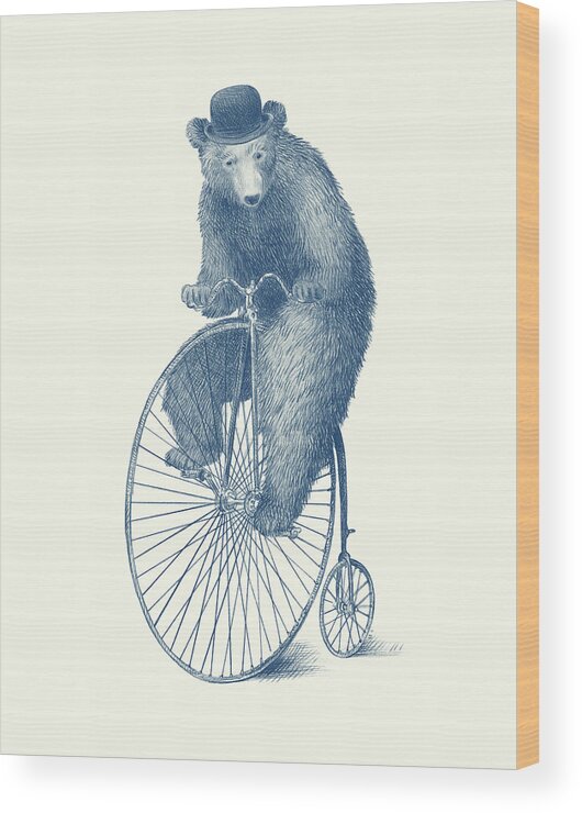 Bear Wood Print featuring the drawing Morning Ride by Eric Fan