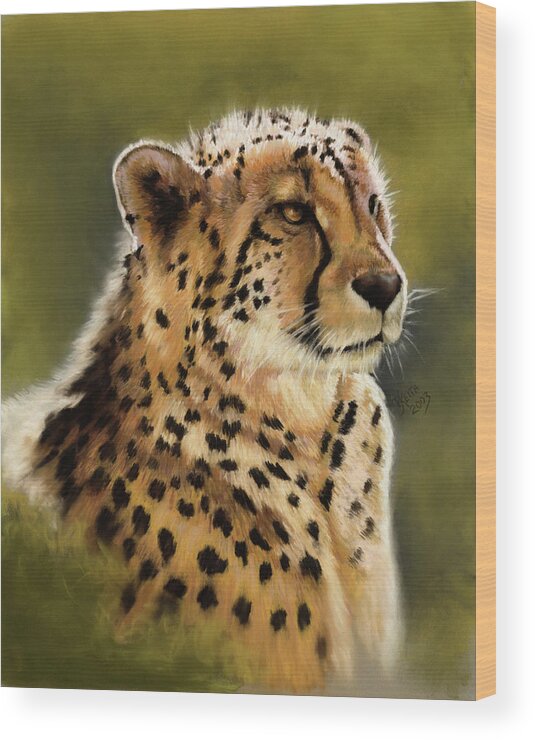 Cheetah Wood Print featuring the painting Morning's Glow by Barbara Keith
