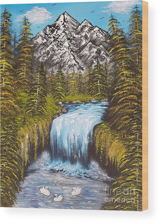 Mountain Wood Print featuring the painting Mountain views so beautiful by Angela Whitehouse