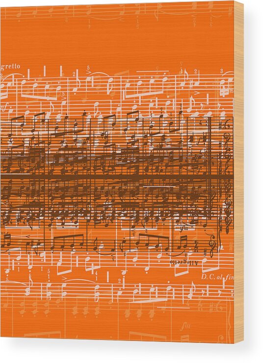 Orange Color Wood Print featuring the digital art Musical Notes Over Orange Background by Stockbyte