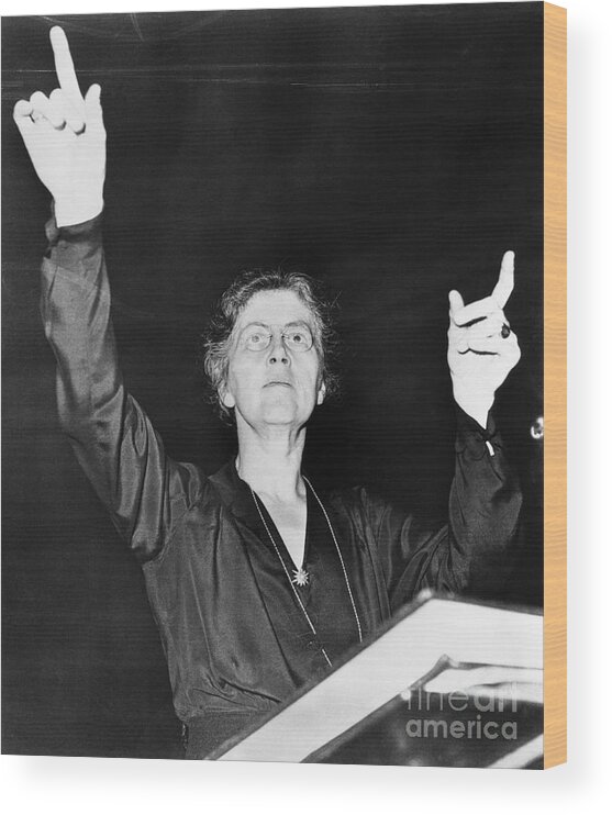 Musical Conductor Wood Print featuring the photograph Nadia Boulanger Conducting Philharmonic by Bettmann