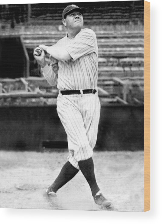 People Wood Print featuring the photograph New York Yankees Babe Ruth Swinging His by New York Daily News Archive